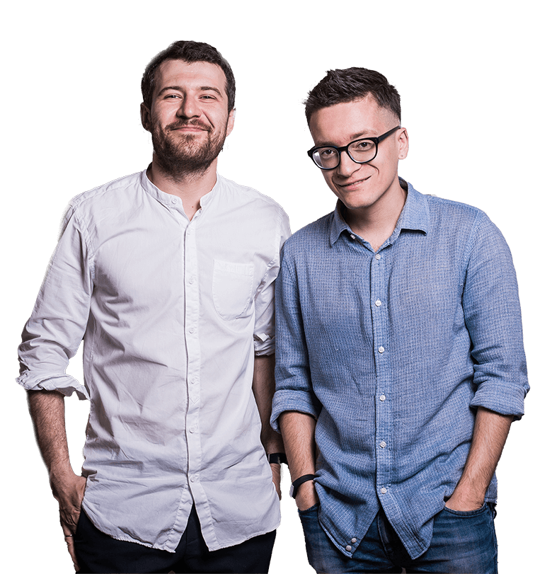 two young men startupers over grey brick wall loft pcl69t8 isolated.png